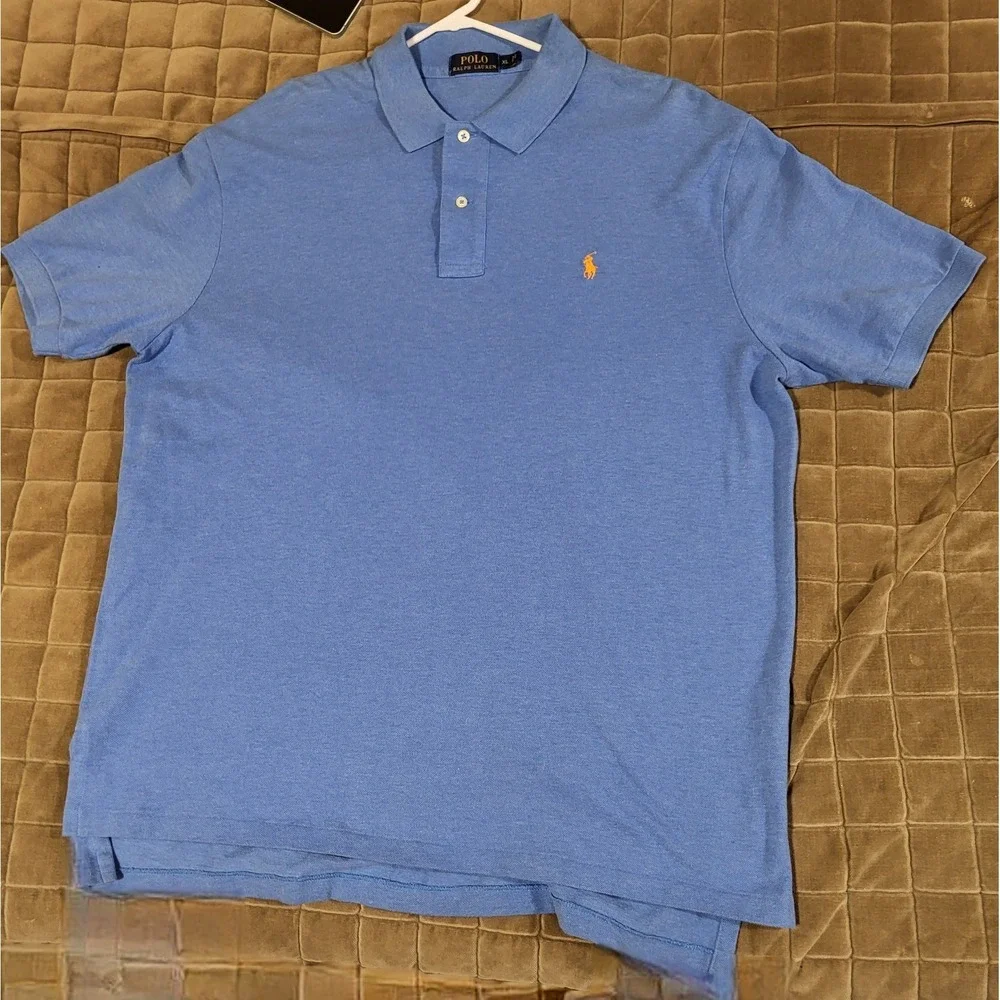 Polo Ralph Lauren Polo Shirt Mens XL Light Blue Yellow Pony Short Sleeve Casual